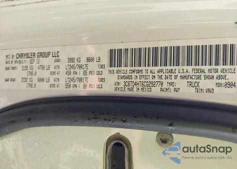 2012 Ram 2500 St z USA, uszkodzony, nr VIN 3C6TD4HT6CG292770